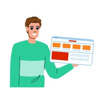 Web developer showing website interface on a big tablet Stock Illustration