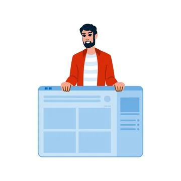 Web developer showing website interface design template Stock Illustration