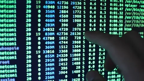 Web developer studying digital data display code on the computer's monitor Stock Footage 201145996