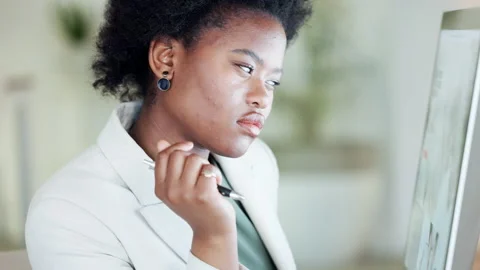 Web developer thinking and using computer to design and develop user friendly Stock Footage 201657247