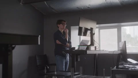 Web Developer Typing Code on His Laptop at His Standup Desk Stock Footage 208785225