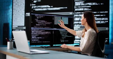 Web developer typing coding on computer 写真素材