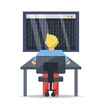 Web developer working on computer programming coding Stock Illustration