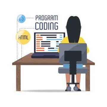 Web developer working on computer programming coding 스톡 일러스트