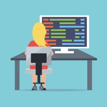 Web developer working on computer programming coding 스톡 일러스트