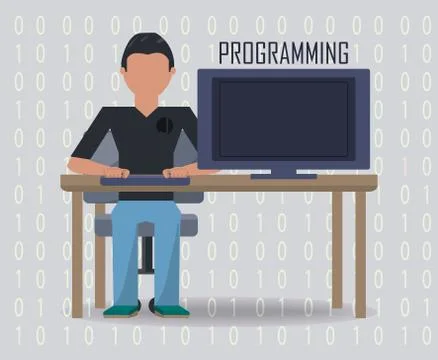 Web developer working on computer programming coding Stock Illustration