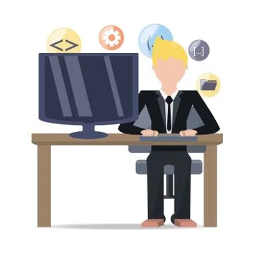 Web developer working on computer programming coding Stock Illustration