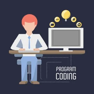 Web developer working on computer programming coding Stock Illustration