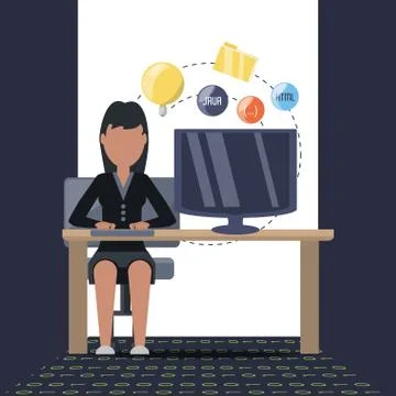 Web developer working on computer programming coding Stock Illustration