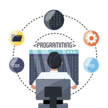 Web developer working on computer programming coding Stock Illustration