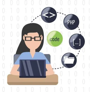 Web developer working on computer programming coding 스톡 일러스트