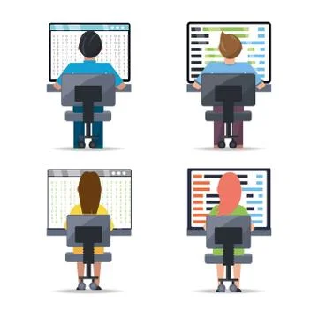 Web developer working on computer programming coding Stock Illustration