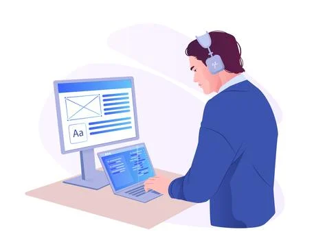 Web developer working on UI design. Vector illustration 库存插图