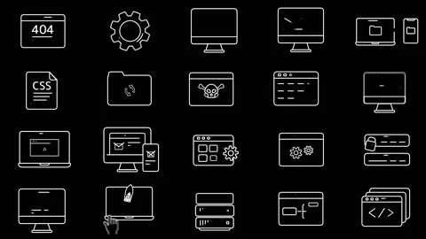 Web Developer Workplace Icon Set Stock Footage 113583583
