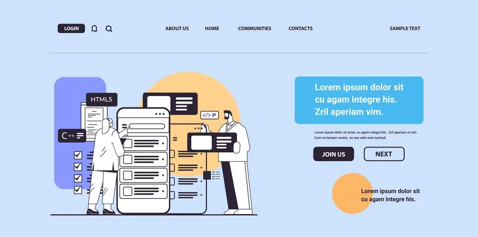 Web developers couple creating program code on smartphone screen development of Stock Illustration