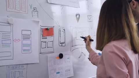 Web developers prototyping website layout Stock Footage 102852631