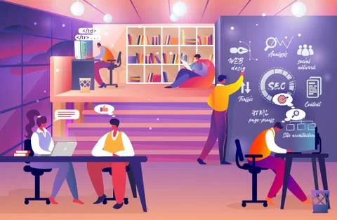 Web Developers Team at Work. Online Startup Group. Stock Illustration