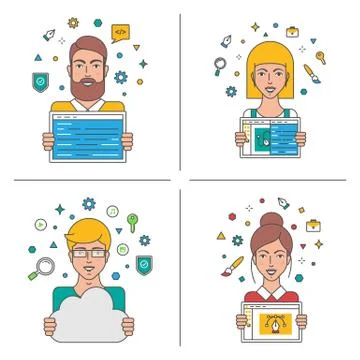 Web developers, teamwork, business people vector illustration Stockillustratie