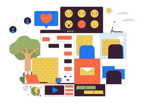 Web development 2D linear illustration concept Stock Illustration