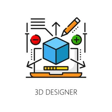 Web development, 3d designer job linear icon Stock Illustration