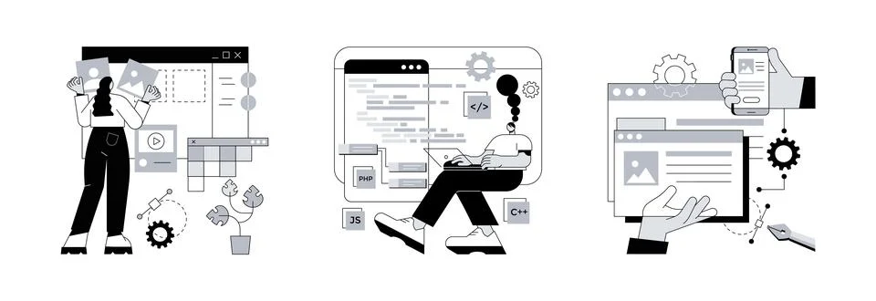 Web development agency abstract concept vector illustrations. イラスト素材