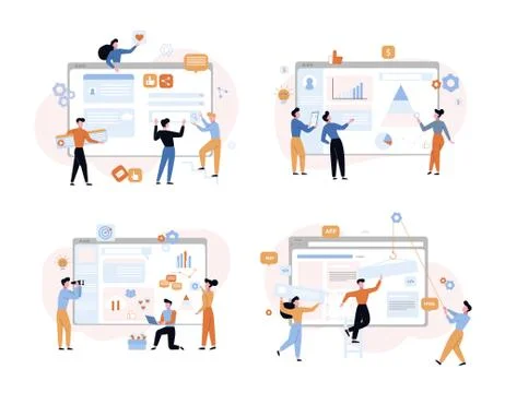 Web development and analytics vector illustrations set Illustrazione stock