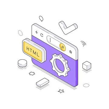 Web Development And Browser HTML Configuration Settings Process Isometric V.. イラスト素材