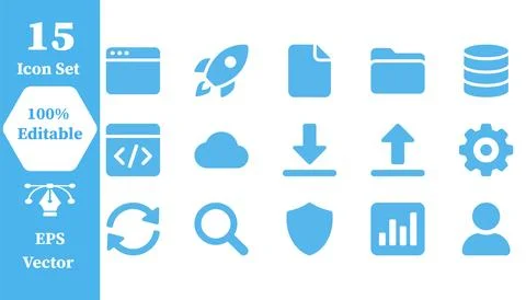Web development and cloud computing interface vector icons with development Stock-Illustration