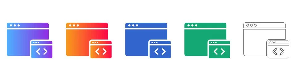 Web Development and Coding Browser Window Icons Stock Illustration