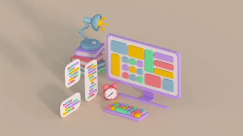 Web development and coding concept isometric cartoon style 3D render animation Stock Footage 211257319