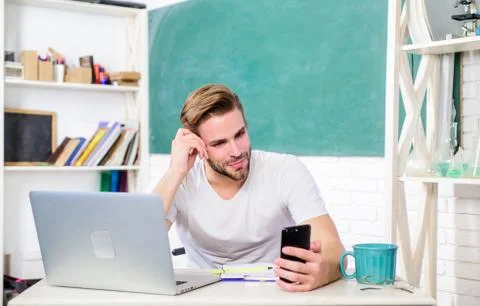 Web development and online communication. High school university. Student use Stock Photos