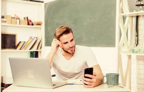Web development and online communication. High school university. Student use Foto stock