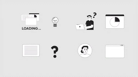 Web development and problem solving black and white line animation pack Stock Footage 347267956
