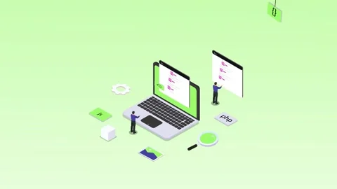 Web Development and Programming Tools with a Laptop, Code Scripts, and a Dr.. Stock Footage 302529689