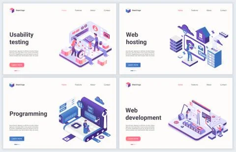 Web development and programming vector illustration set for mobile website with Stock Illustration