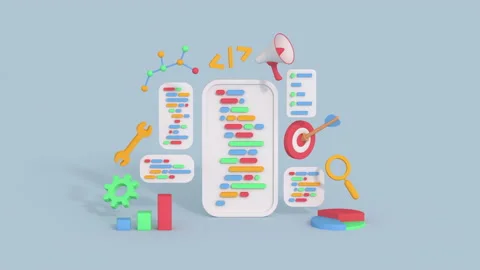 Web development and SEO optimization marketing 3D render animation Stock Footage 219319472