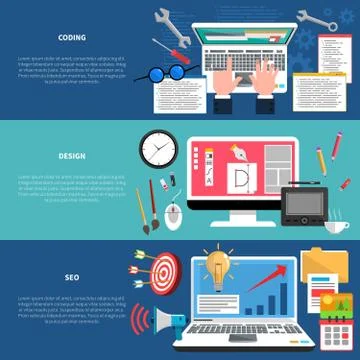 Web Development Banner Set Illustrazione stock
