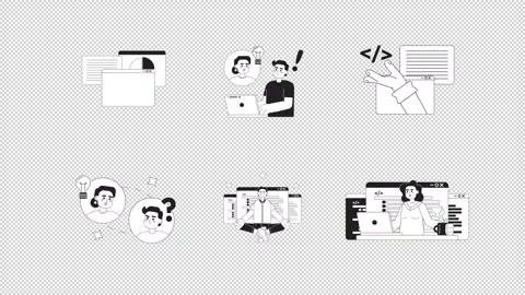 Web development black and white line animation pack Stock Footage 347072277