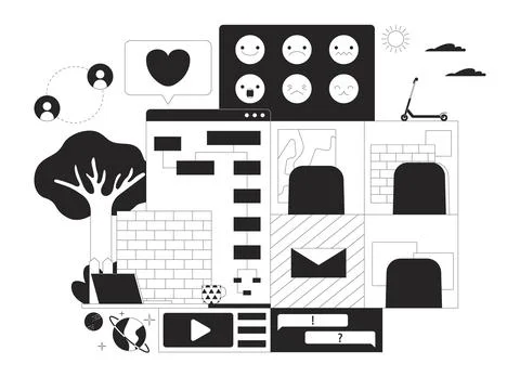 Web development black and white 2D illustration concept Illustrazione stock