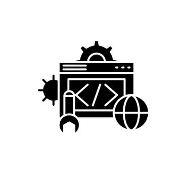 Web development black icon, vector sign on isolated background. Web development Stock Illustration