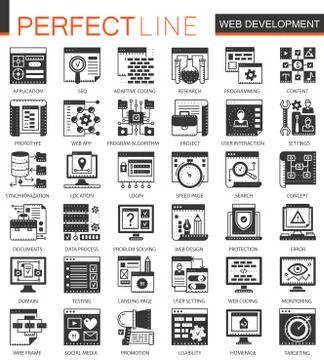 Web development black mini concept icons and infographic symbols set Stock Illustration