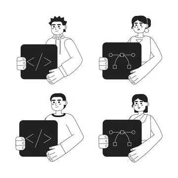 Web development careers black and white concept vector spot illustrations pack Stockillustratie