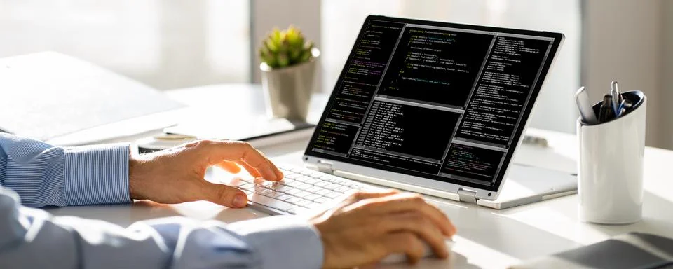 Web Development Code And Coding On Laptop Stock Photos