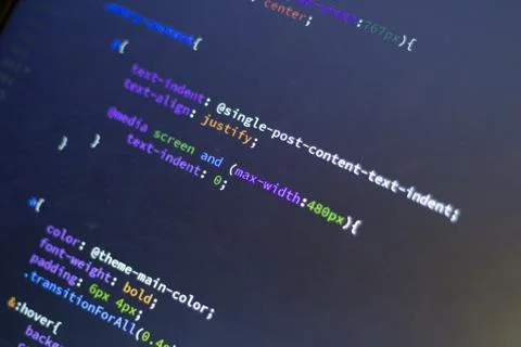 Web development code: CSS/LESS styles preprocessor script lines Stock Photos