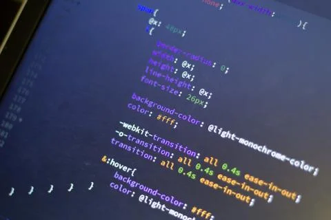 Web development code: CSS/LESS styles preprocessor script lines Stock Photos