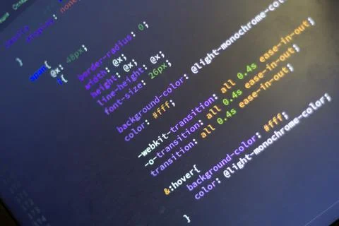 Web development code: CSS/LESS styles preprocessor script lines Stock Photos