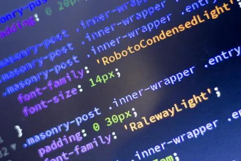 Web development code: CSS/LESS styles preprocessor script lines Stock Photos