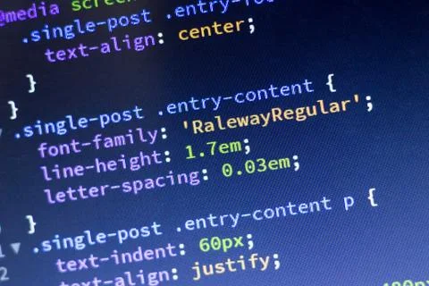 Web development code: CSS/LESS styles preprocessor script lines Stock Photos