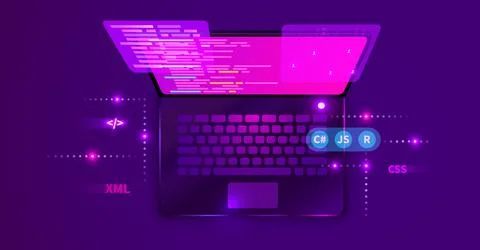 Web development, coding and programming futuristic banner. Computer code on Stock Illustration