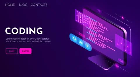 Web development, coding and programming futuristic banner. Computer code on Stock Illustration